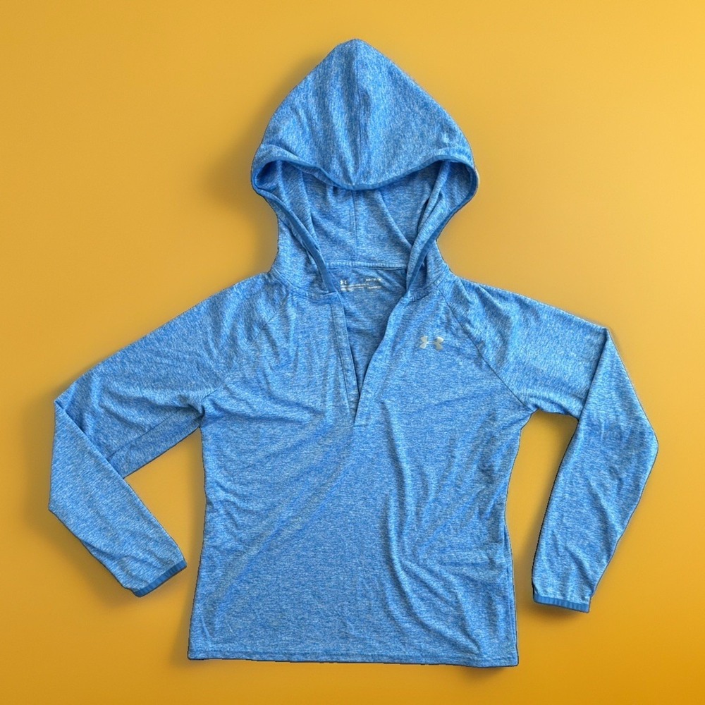 Under Armour Mens Medium Hoodie Blue HeatGear Loose Fit Long Sleeve Pullover MD
